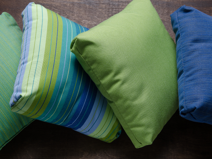 Pillows made from 100% acrylic Sunbrella fabric